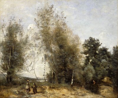 fák csoportja, egy tó szélén, három paraszttal; Facsoport egy tó szélén, három parasztlánnyal, 1865-1870 alkotó: Jean-Baptiste-Camille Corot