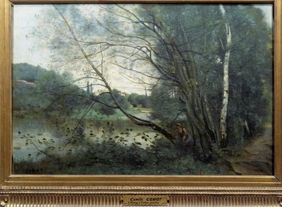A tó nyalott fával Camille Corot festménye (1796-1875) 19. századi Reims, Musee des Beaux Arts alkotó: Jean Baptiste Camille Corot