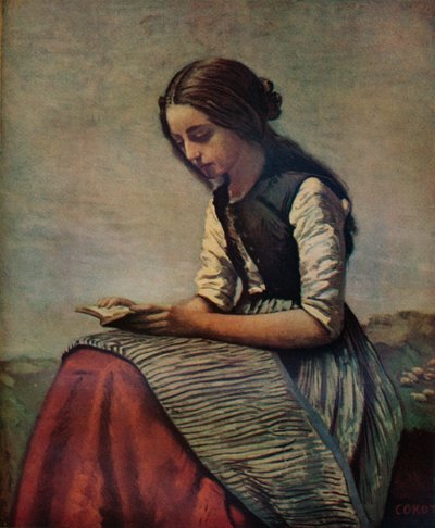 La petite Liseuse vagy Fiatal pásztorlány ül és olvas, 1855 alkotó: Jean Baptiste Camille Corot