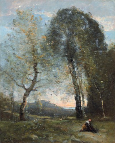 Parasztasszony fát gyűjt, Olaszország, c. 1870-2 alkotó: Jean-Baptiste-Camille Corot