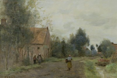 Sin Douai közelében, Falusi utca reggel, szürke időben, 1872 alkotó: Jean Baptiste Camille Corot