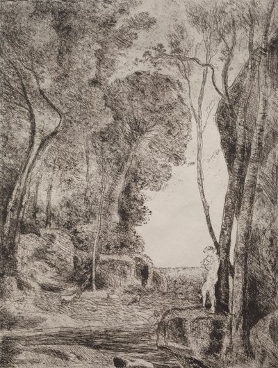A kis pásztor, eredeti lenyomat 1855, nyomtatva 1921-ben. alkotó: Jean Baptiste Camille Corot
