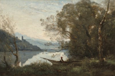 Der vertäute Bootsmann: Souvenir von einem italienischen See von Jean Baptiste Camille Corot
