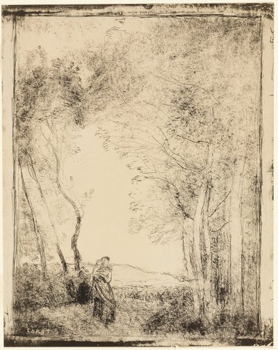 Fiatal anya az erdő szélén alkotó: Jean Baptiste Camille Corot