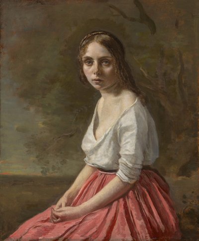 Fiatal nő rózsaszín szoknyában, 1845-50 körül alkotó: Jean Baptiste Camille Corot
