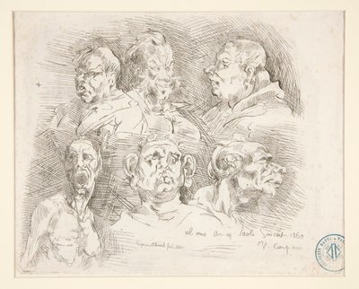 Vázlatok groteszk fejekről alkotó: Jean-Baptiste Carpeaux