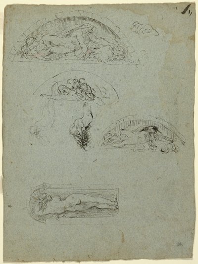 Álló alak egy résben és tanulmányok az Ugolino csoport számára, 1857-58 alkotó: Jean-Baptiste Carpeaux