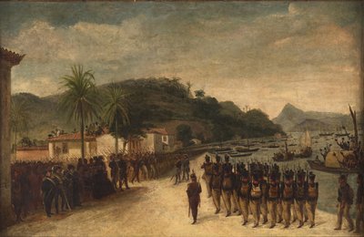 A Montivideu blokádjára szánt csapatok beszállása Praia Grandénál. alkotó: Jean Baptiste Debret