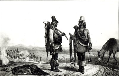 Charrua indiánok a "Voyage Pittoresque et Historique au Bresil"-ből, metszett C. Motte alkotó: Jean Baptiste Debret