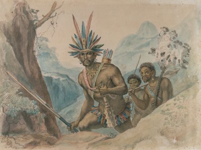 A Bororenos főnöke támadásra készül (akvarell papíron) alkotó: Jean Baptiste Debret