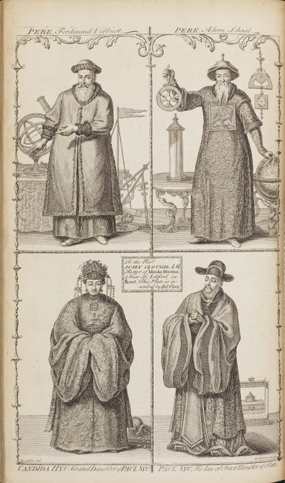 Ferdinand Verbiest, Adam Schall, Candida Xu és Xu Guangqi portréi Az e leírásából alkotó: Jean-Baptiste Du Halde