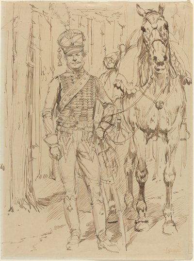 Francia huszár, aki lovat vezet alkotó: Jean Baptiste Edouard Detaille