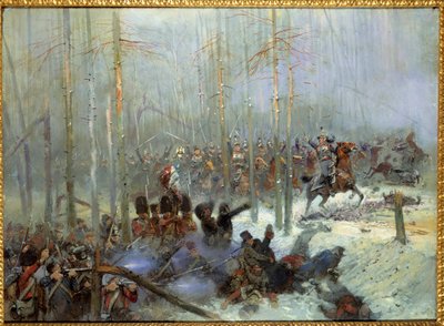 Oroszország 1812-es hadjárata: „” Dubois ezredes 7. csatahajójának rohama a Berezinánál (Beresina) 1812.11.28-án Oroszországban”” Jean-Baptiste-Edouard (Jean Baptiste Edouard) Detaille festménye (1848-1912) 19. század. Párizs, Musee de l