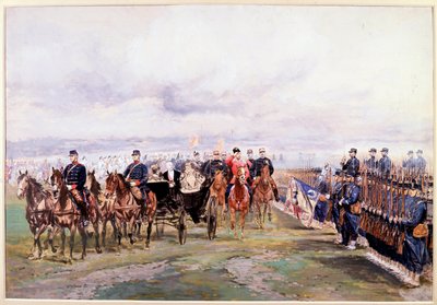 Nicolas cár áttekinti a csapatokat Felix Faure-rel Chalon-sur-Marne-ban franciaországi látogatása során, október 9-én. alkotó: Jean Baptiste Edouard Detaille