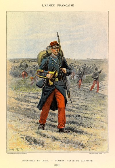 Jules Richard kapitány francia hadseregének típusai és egyenruhái, illusztrálta Edouard Detaille (1848-1912): Clairon tábori ruhában 1885-ben, magángyűjtemény. alkotó: Jean Baptiste Edouard Detaille