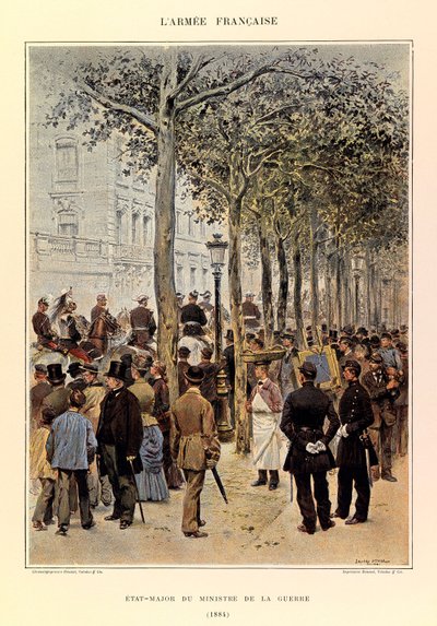 Jules Richard százados francia hadseregének típusai és egyenruhái, illusztrálta: Edouard Detaille (1848-1912): A hadügyminiszter állománya 1884-ben, Magángyűjtemény alkotó: Jean Baptiste Edouard Detaille