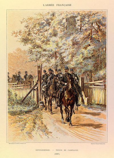 Jules Richard százados francia hadseregének típusai és egyenruhái, illusztrálta: Edouard Detaille (1848-1912): Csendőrség terepruhában 1887-ben, Magángyűjtemény alkotó: Jean Baptiste Edouard Detaille