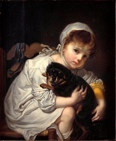 A kislány a kiskutyával Jean-Baptiste (Jean Baptiste) Greuze festménye (1725-1805) 1769 Méret: 64x53 cm Milánó, Civiche Raccolte del Castello Sforzesco alkotó: Jean Baptiste Greuze