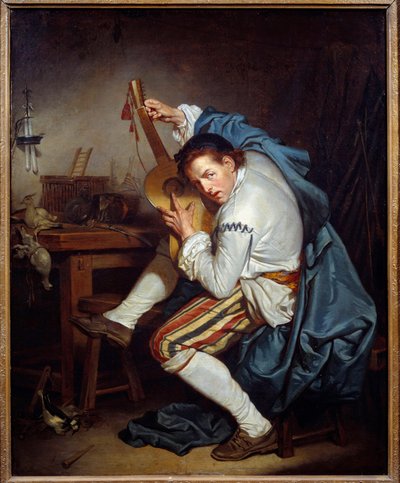 A gitáros, vagy egy madár, aki a vadászatról hazatérve odaadja gitárját Jean Baptiste Greuze (1725-1805) festménye 18. századi V. 0,71x0,57 m Nantes, Musee des Beaux Arts alkotó: Jean Baptiste Greuze