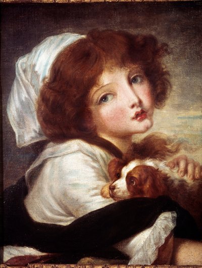 Fiatal lány kis kutyával Jean Baptiste Greuze (1725-1805) festménye, 18. századi Párizs, Musee Cognacq Jay. alkotó: Jean Baptiste Greuze