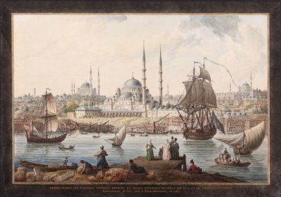 A Yeni Cami és Isztambul kikötője, a 18. század második fele. alkotó: Jean-Baptiste Hilair