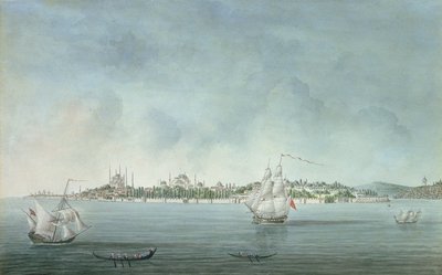 Ahmet szultán és Santa Sophia kilátása Uskudarból, Konstantinápolyban alkotó: Jean-Baptiste Hilair