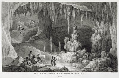 Kilátás az Antiparos barlang belsejéről, Jean Baptiste Tillard (1740-1813) metszete alkotó: Jean-Baptiste Hilair