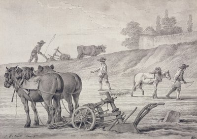 A szántóföldek felszántása (toll és tinta és mosás papíron) alkotó: Jean Baptiste Huet