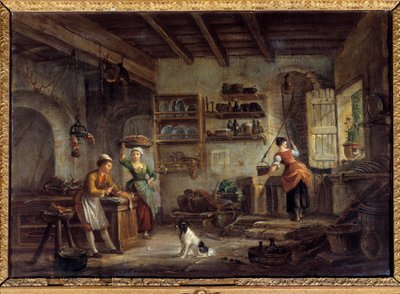 Konyha belső terei Szakácsok és szobalányok készítik gazdájuk ételeit. Jean Baptiste Lallemant (1710-1803) festménye 18. századi Bourg en bresse, Musee de Brou alkotó: Jean Baptiste Lallemand