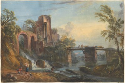 Hajnali táj klasszikus romokkal alkotó: Jean Baptiste Lallemand
