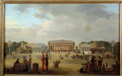 Kilátás a nagy színházra a párizsi Place de la Concorde-on a 18-i Paix ünnepséghez fog an X (1801.09.11.) Jean Baptiste Cazin (1791-1810) festménye 1801 V. 0,35x0,56 m Párizs, Musee Carnavalet alkotó: Jean-Baptiste-Louis Cazin
