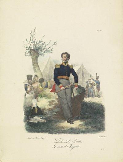 vezérőrnagy, 1820-1825 Holland hadsereg, vezérőrnagy (cím a tárgyon) A Holland Királyság katonai jelmezei. Őexcellenciájának, Willem van Bylandtnak szentelve (a sorozat címe a tárgyon) alkotó: Jean Baptiste Madou