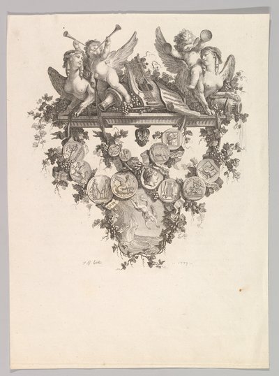 Vignetta szfinxekkel és puttival, 1779. alkotó: Jean Baptiste Marie Huet