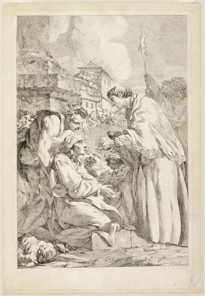 Borromeo Szent Károly megáldja a pestis sújtottat alkotó: Jean Baptiste Marie Pierre