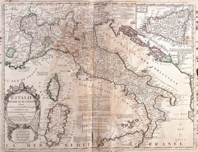 Olaszország térképe Korzikával, Szardíniával és Szicíliával (metszet alkotó: Jean Baptiste Nolin