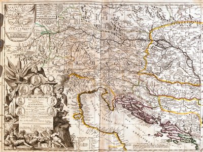 A Duna folyásának térképe Németországban (metszet alkotó: Jean Baptiste Nolin