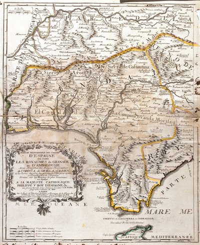 Granada és Andalúzia (Spanyolország) királyságának térképe (metszet alkotó: Jean Baptiste Nolin