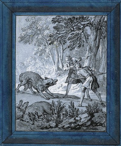 Farkasokat támadó férfiak ("Rien de Trop III") alkotó: Jean-Baptiste Oudry
