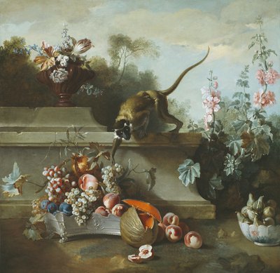 Csendélet majommal, gyümölcsökkel és virágokkal, 1724 alkotó: Jean Baptiste Oudry