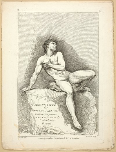 Ábra (recto és verso), az Akadémiák figuráinak második könyvéből, amelyet részben a Királyi Akadémia professzorai véstek alkotó: Jean Baptiste Perronneau