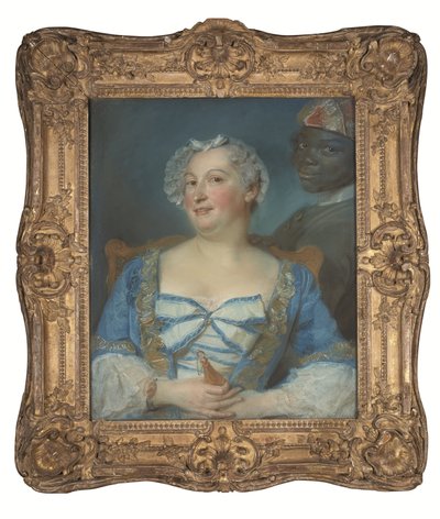 Kék ruhás nő és fekete szolgája portréja alkotó: Jean Baptiste Perronneau
