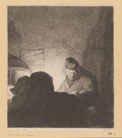 Férfi írás a lámpa fényében alkotó: Jean Baptiste Pierre Lebrun (attributed to)