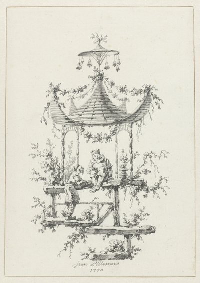 Díszkompozíció chinoiserie stílusban Dísztárgyak chinoiserie stílusban a Deuxième Cahier de six Baraques Chinoises számára (sorozat címe) alkotó: Jean Baptiste Pillement