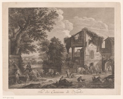 Kilátás Nápoly környékére Vüe ​​des Environs de Naples (cím a tárgyon) alkotó: Jean Baptiste Racine