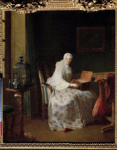 La serinette ou dame variáns ses amusements Jean Baptiste Simeon Chardin (1699-1779) festménye 18. század V. 0,50 x 0,43 m alkotó: Jean Baptiste Simeon Chardin