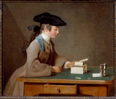 A kártyavár vagy Monsieur Le Noir hangja Jean Baptiste Simeon Chardin (1699-1779) festménye 1737 V. 0,6x0,71 m London, nemzeti galéria - A kártyavár (vagy Mister Noir fia) - Jean Baptiste Simeon Chardin (1699-1779) festménye, olajfestmény alkotó: Jean Baptiste Simeon Chardin