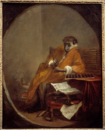 Az antik majom. Egy majom ábrázolása férfi testtartásban. Jean Baptiste Simeon Chardin (1699-1779) festménye alkotó: Jean-Baptiste Simeon Chardin