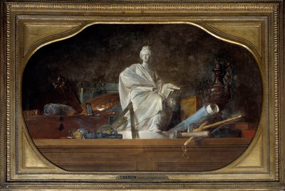 A Művészetek attribútumai A művészetek allegóriája szobrászeszközökkel, szobrocskával. Jean Baptiste Simeon Chardin (1699-1779) festménye 1765 V. 0,91x1,45 m alkotó: Jean Baptiste Simeon Chardin