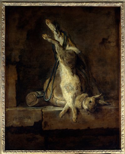 A döglött nyúl és a vadászfelszerelés Jean Baptiste Simeon Chardin (1699-1779) festménye 18. század V. 0,81x0,65 m Párizs, Musee du Louvre. alkotó: Jean Baptiste Simeon Chardin