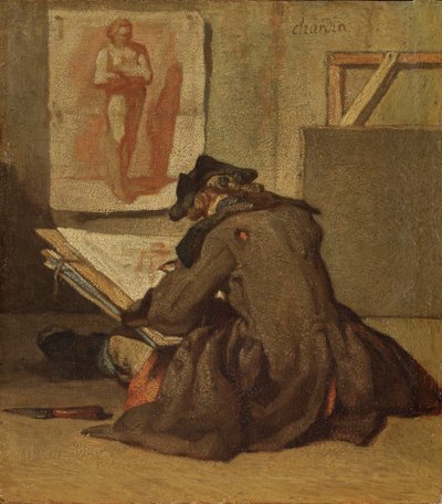 Fiatal diák rajz (olaj tölgyre) alkotó: Jean Baptiste Simeon Chardin